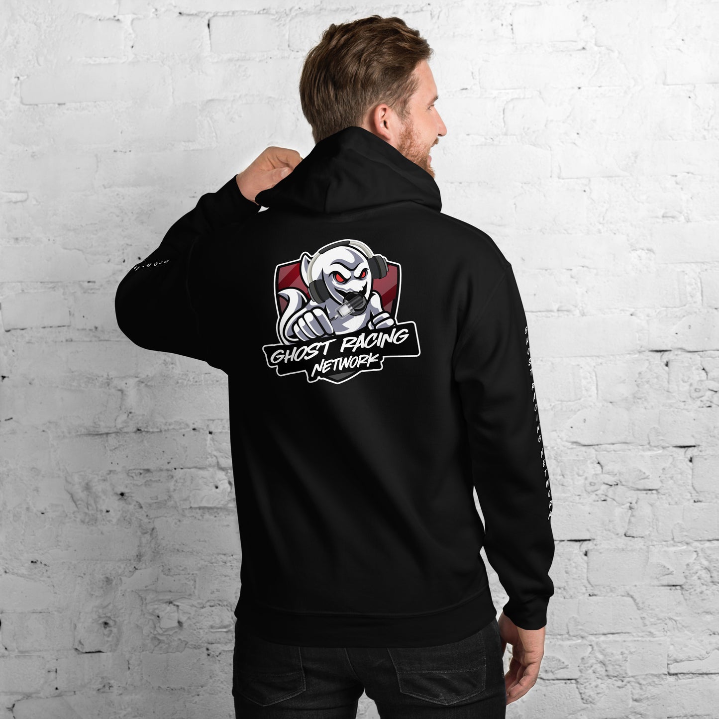 Ghost Racing Network Unisex Heavy Blend Hoodie | Gildan 18500 Sleeved White Lettering