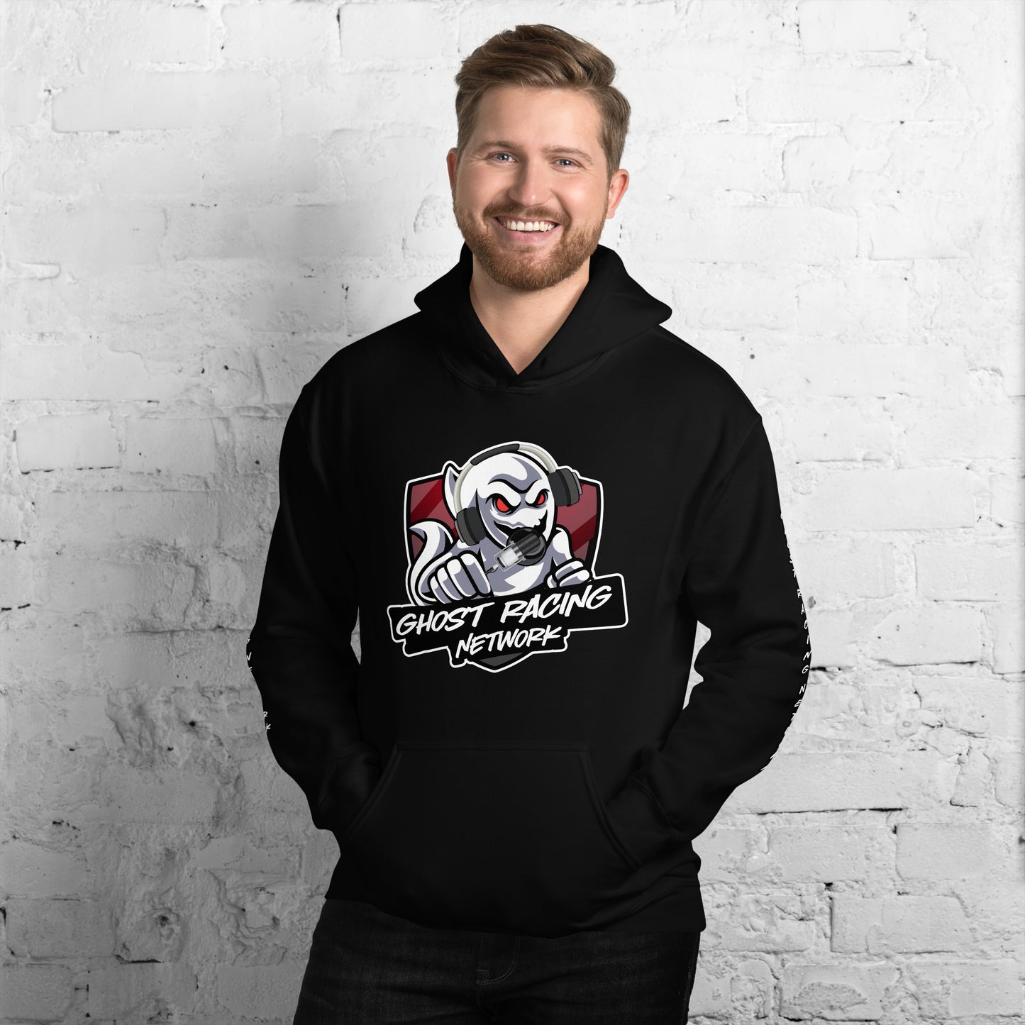 Ghost Racing Network Unisex Heavy Blend Hoodie | Gildan 18500 Sleeved White Lettering