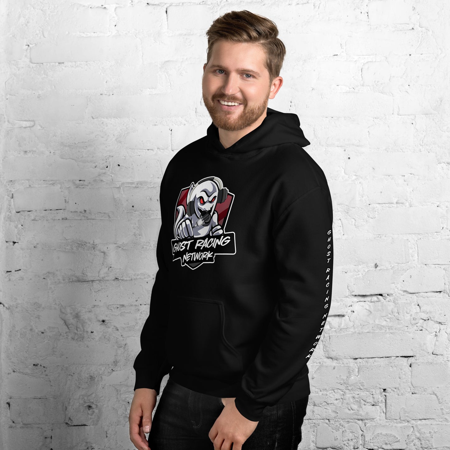Ghost Racing Network Unisex Heavy Blend Hoodie | Gildan 18500 Sleeved White Lettering