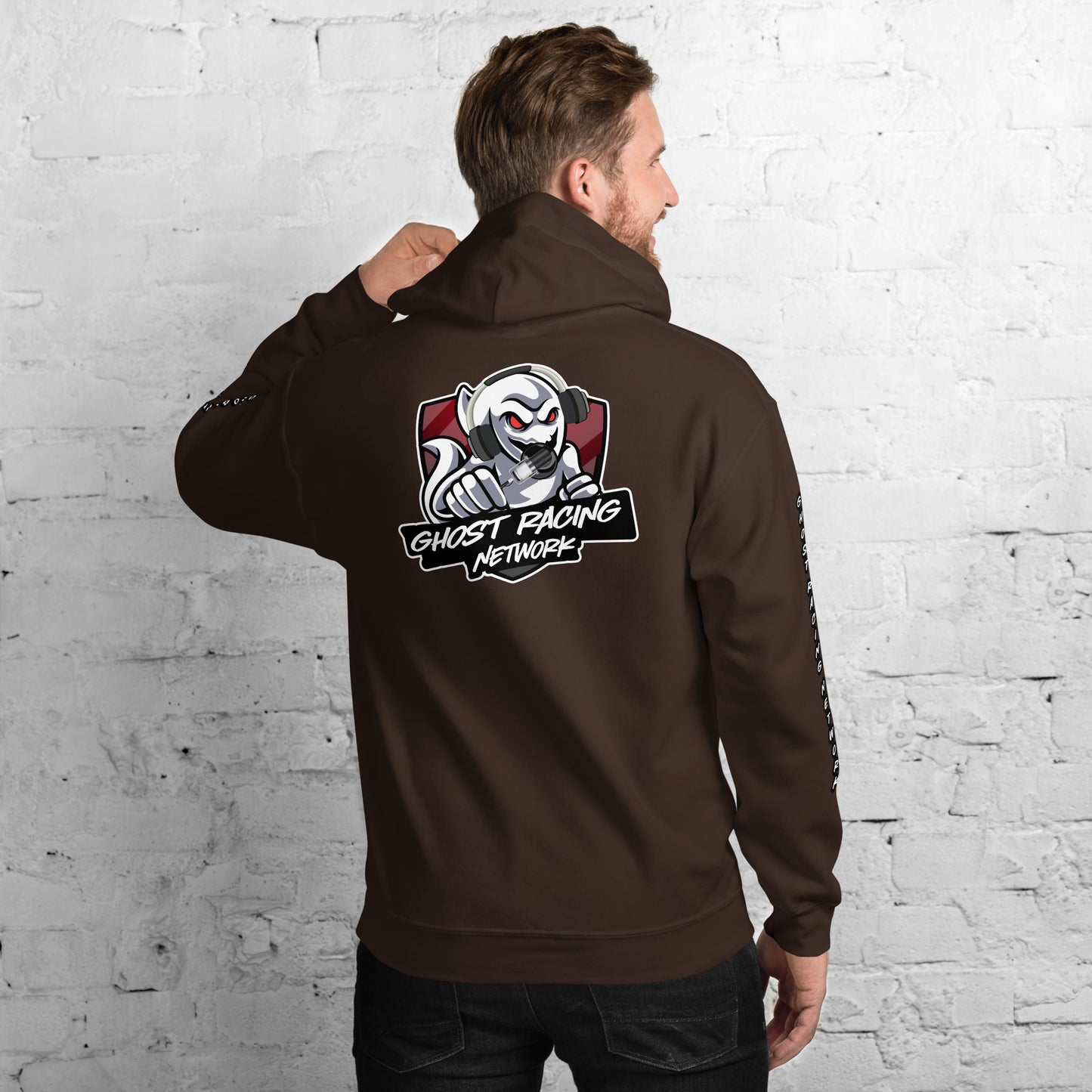 Ghost Racing Network Unisex Heavy Blend Hoodie | Gildan 18500 Sleeved White Lettering