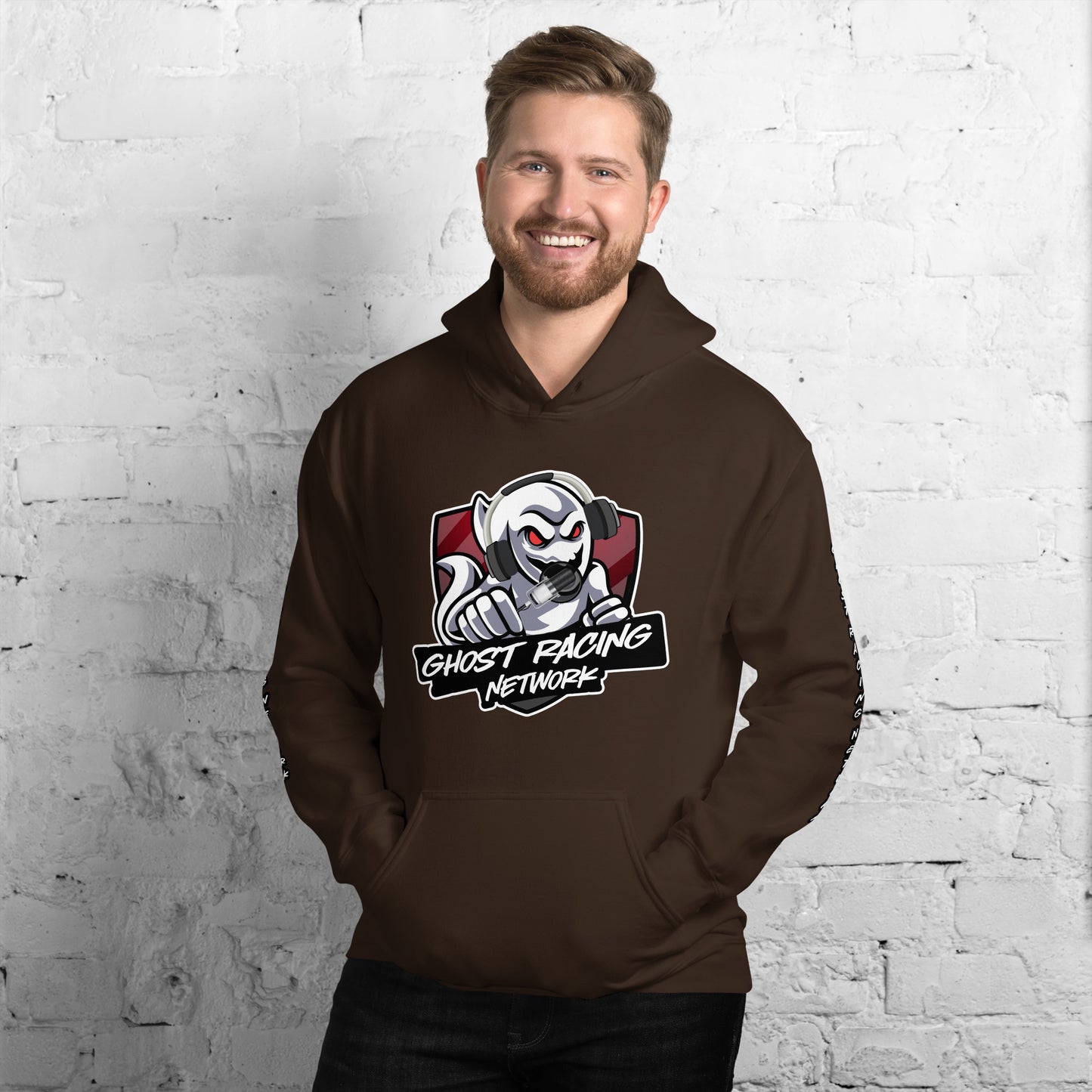 Ghost Racing Network Unisex Heavy Blend Hoodie | Gildan 18500 Sleeved White Lettering