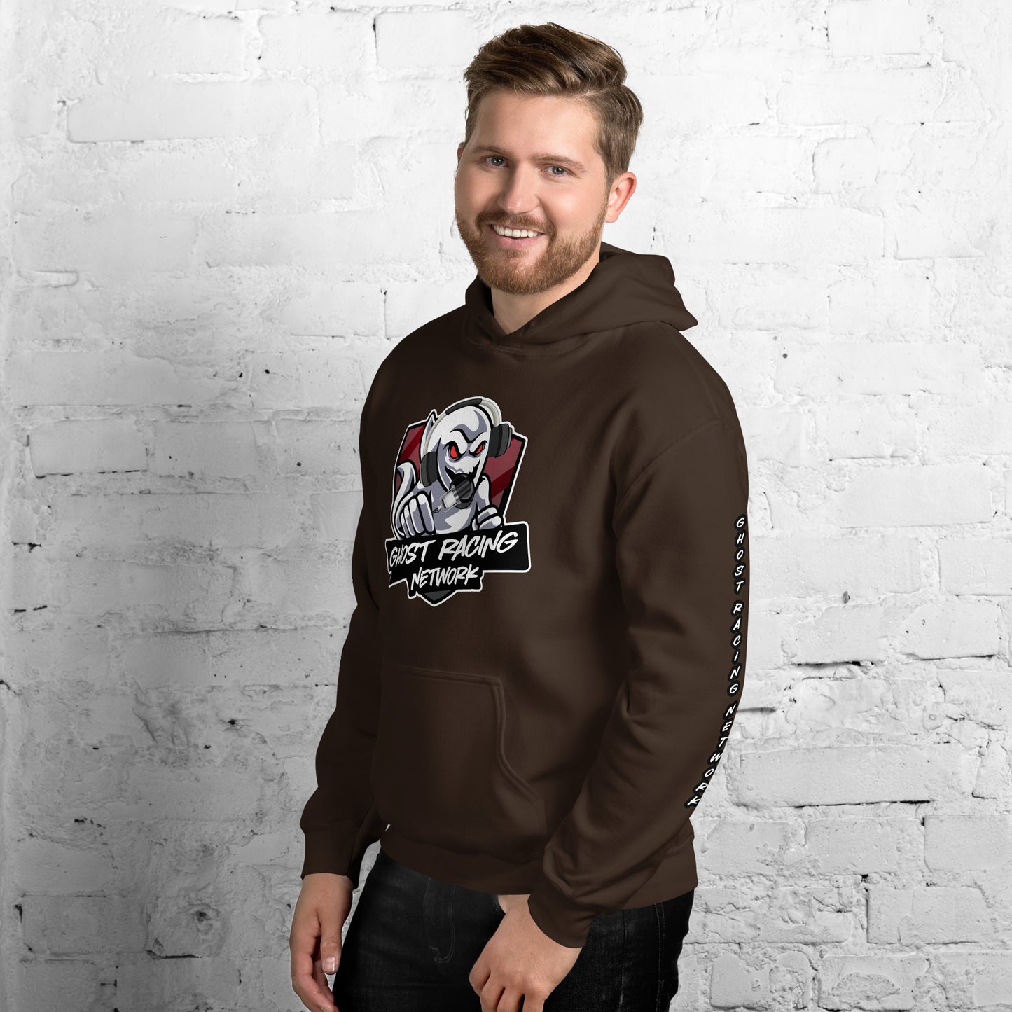 Ghost Racing Network Unisex Heavy Blend Hoodie | Gildan 18500 Sleeved White Lettering