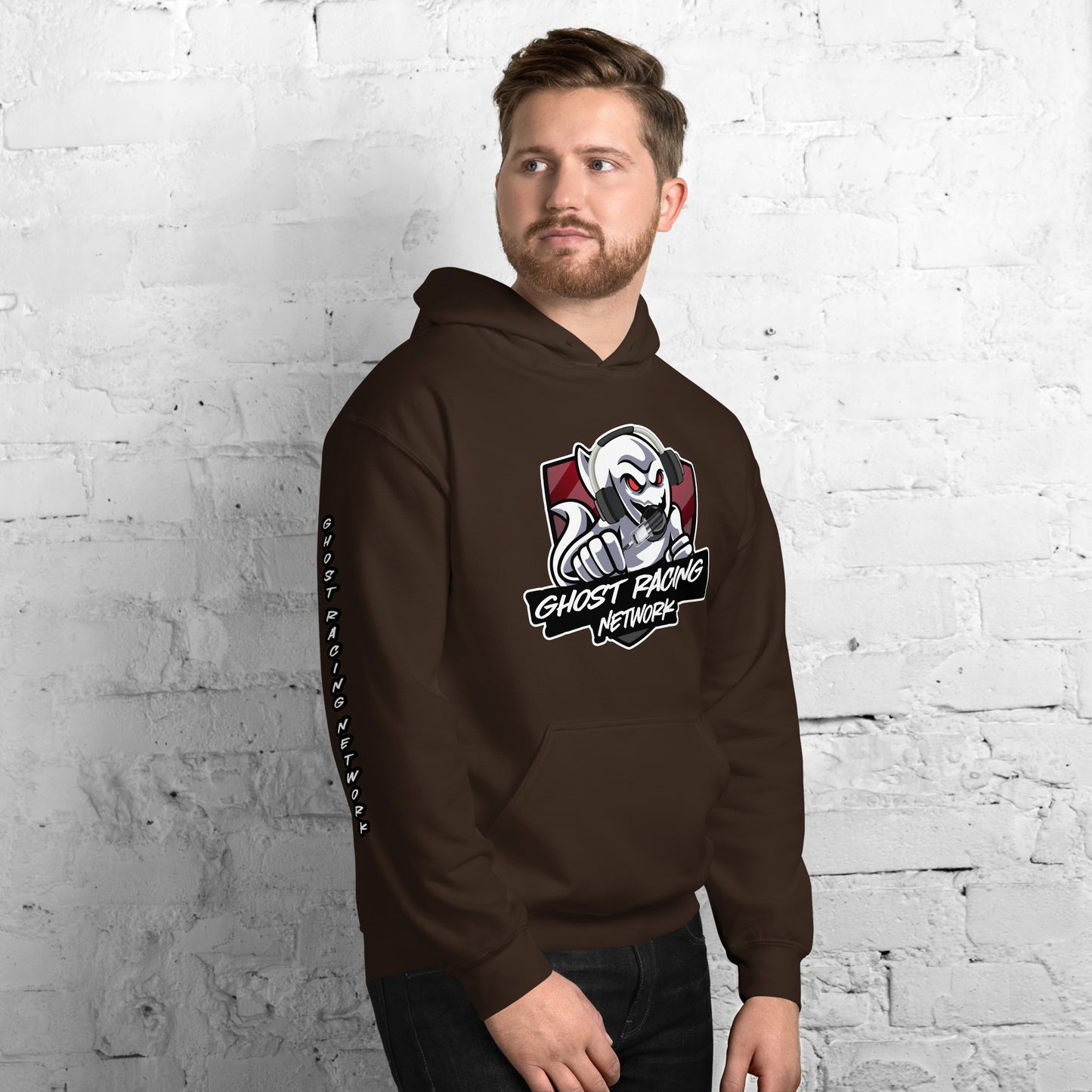 Ghost Racing Network Unisex Heavy Blend Hoodie | Gildan 18500 Sleeved White Lettering