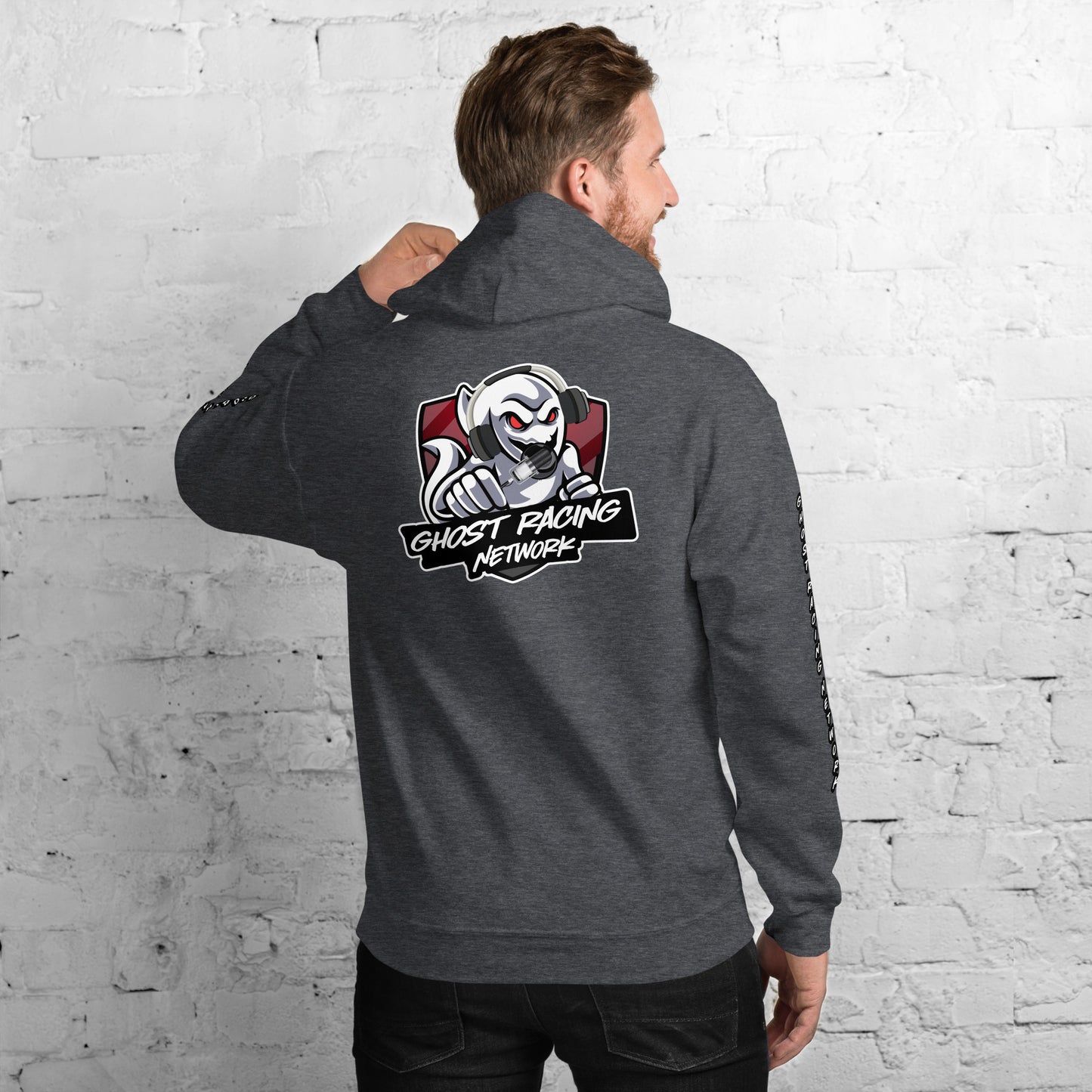 Ghost Racing Network Unisex Heavy Blend Hoodie | Gildan 18500 Sleeved White Lettering