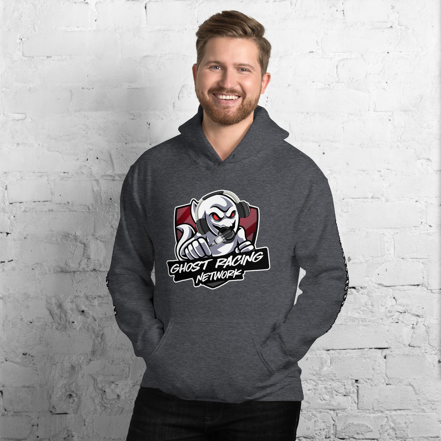 Ghost Racing Network Unisex Heavy Blend Hoodie | Gildan 18500 Sleeved White Lettering