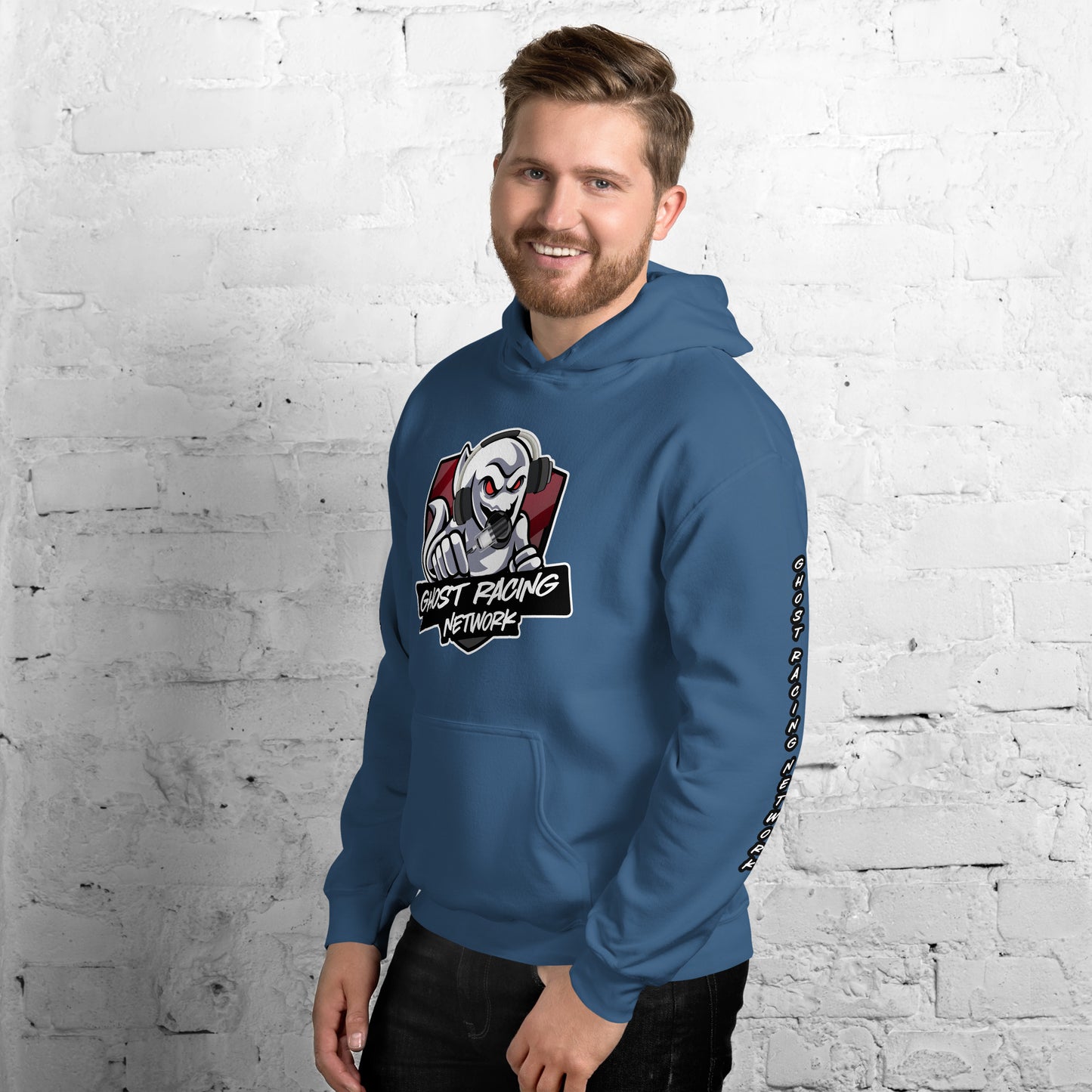 Ghost Racing Network Unisex Heavy Blend Hoodie | Gildan 18500 Sleeved White Lettering