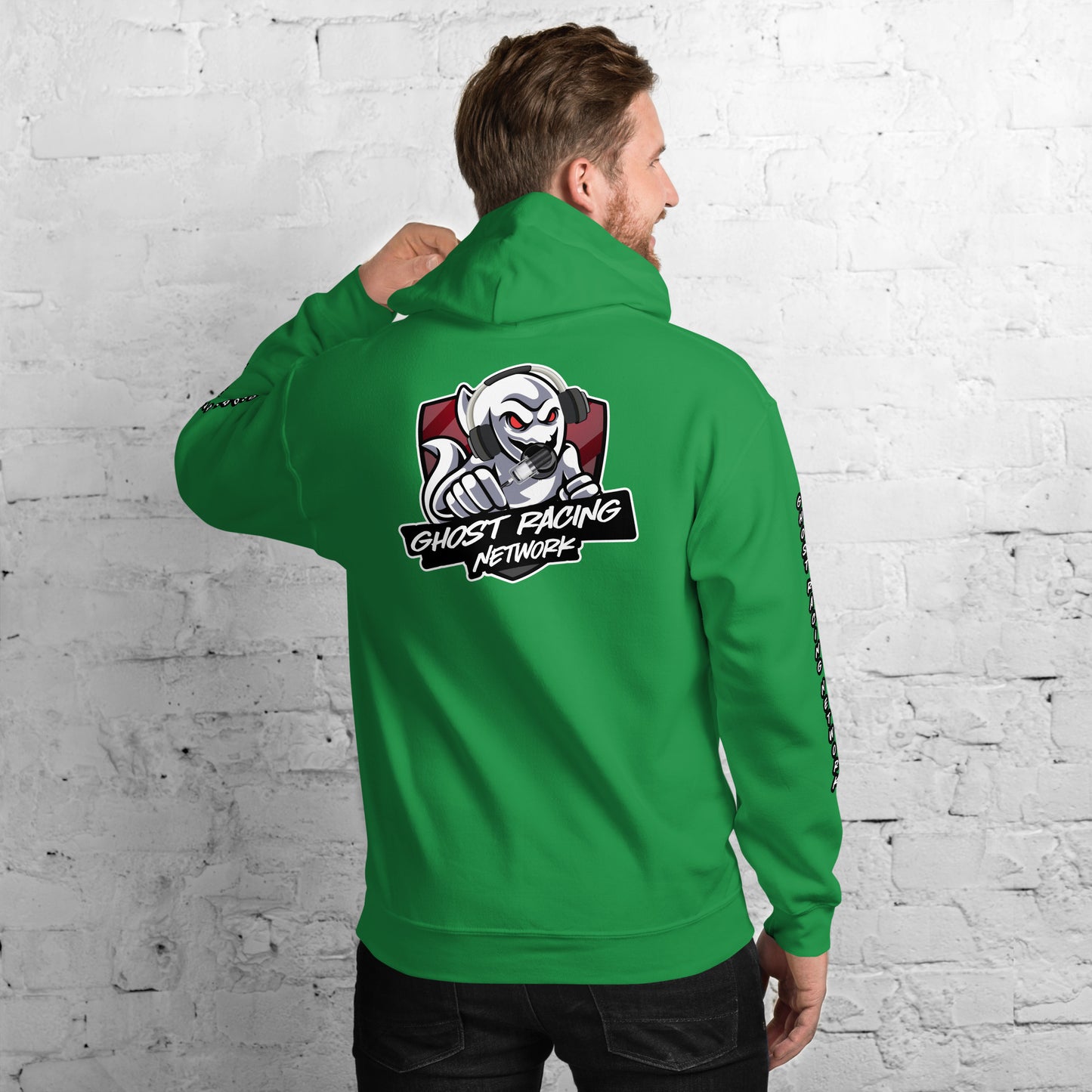 Ghost Racing Network Unisex Heavy Blend Hoodie | Gildan 18500 Sleeved White Lettering