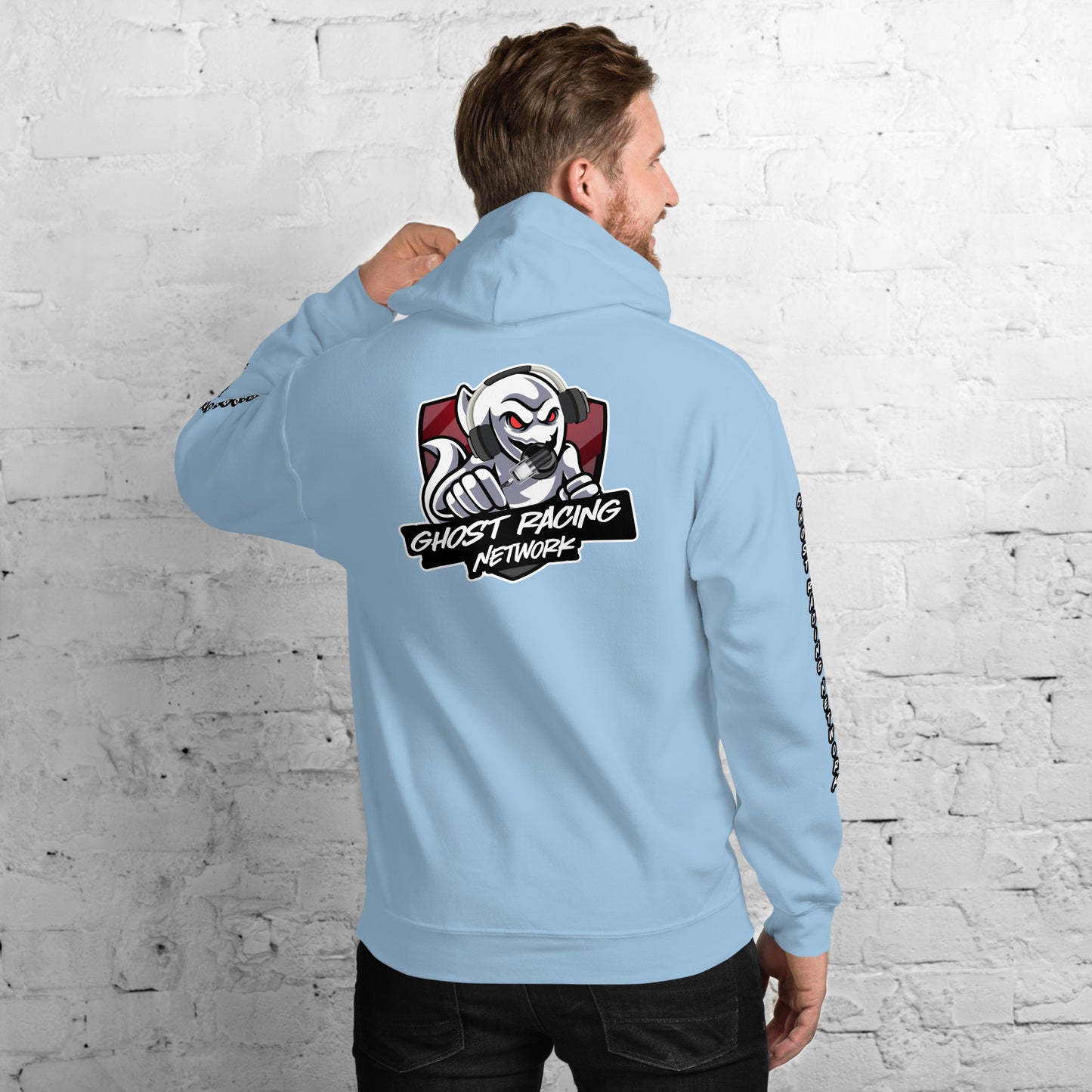 Ghost Racing Network Unisex Heavy Blend Hoodie | Gildan 18500 Sleeved White Lettering