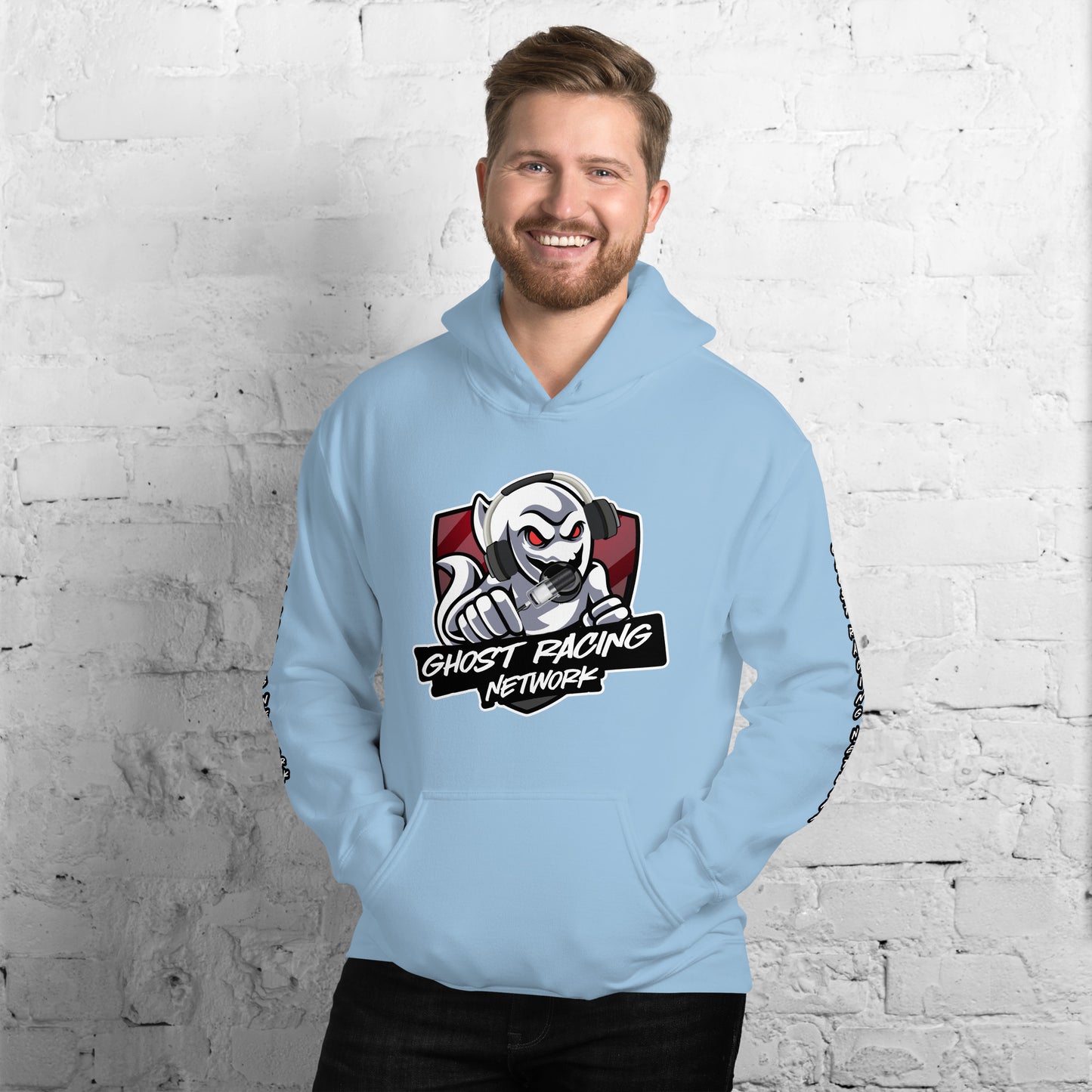 Ghost Racing Network Unisex Heavy Blend Hoodie | Gildan 18500 Sleeved White Lettering
