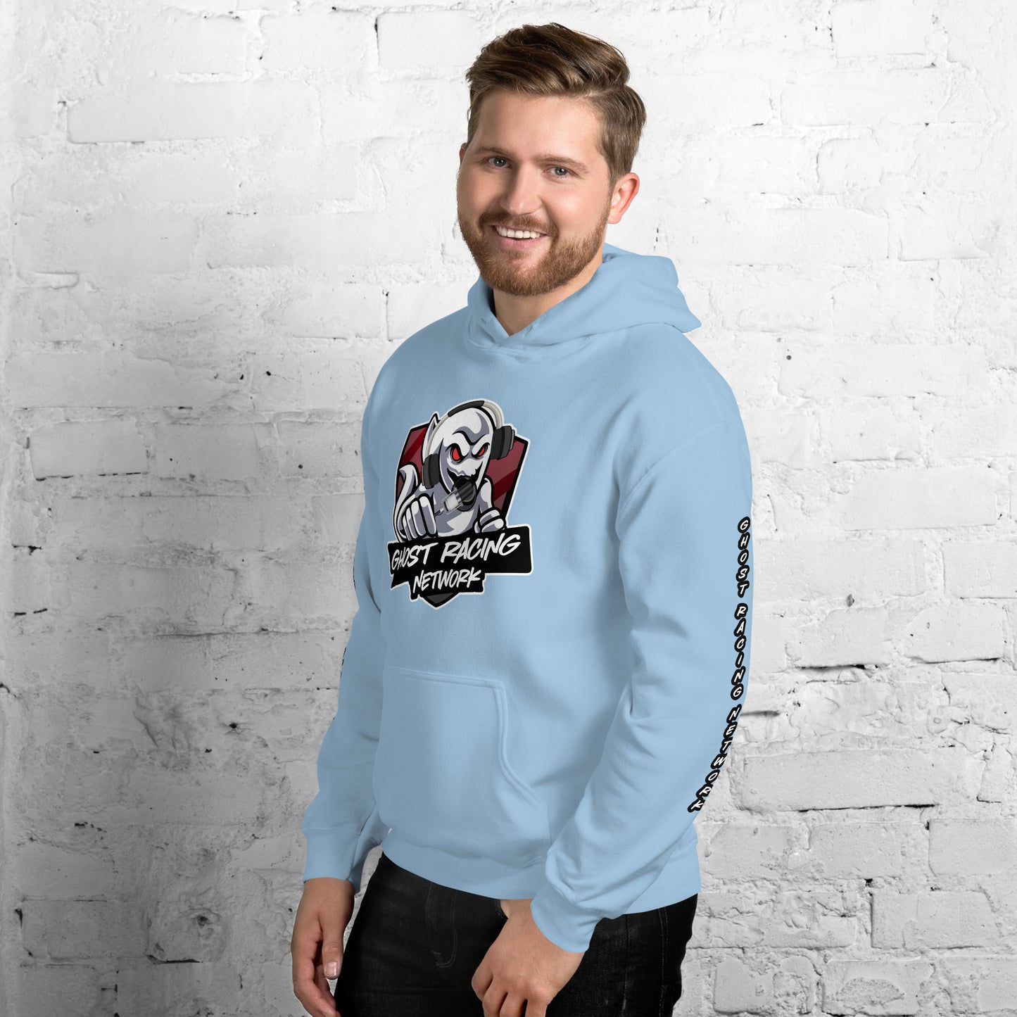 Ghost Racing Network Unisex Heavy Blend Hoodie | Gildan 18500 Sleeved White Lettering