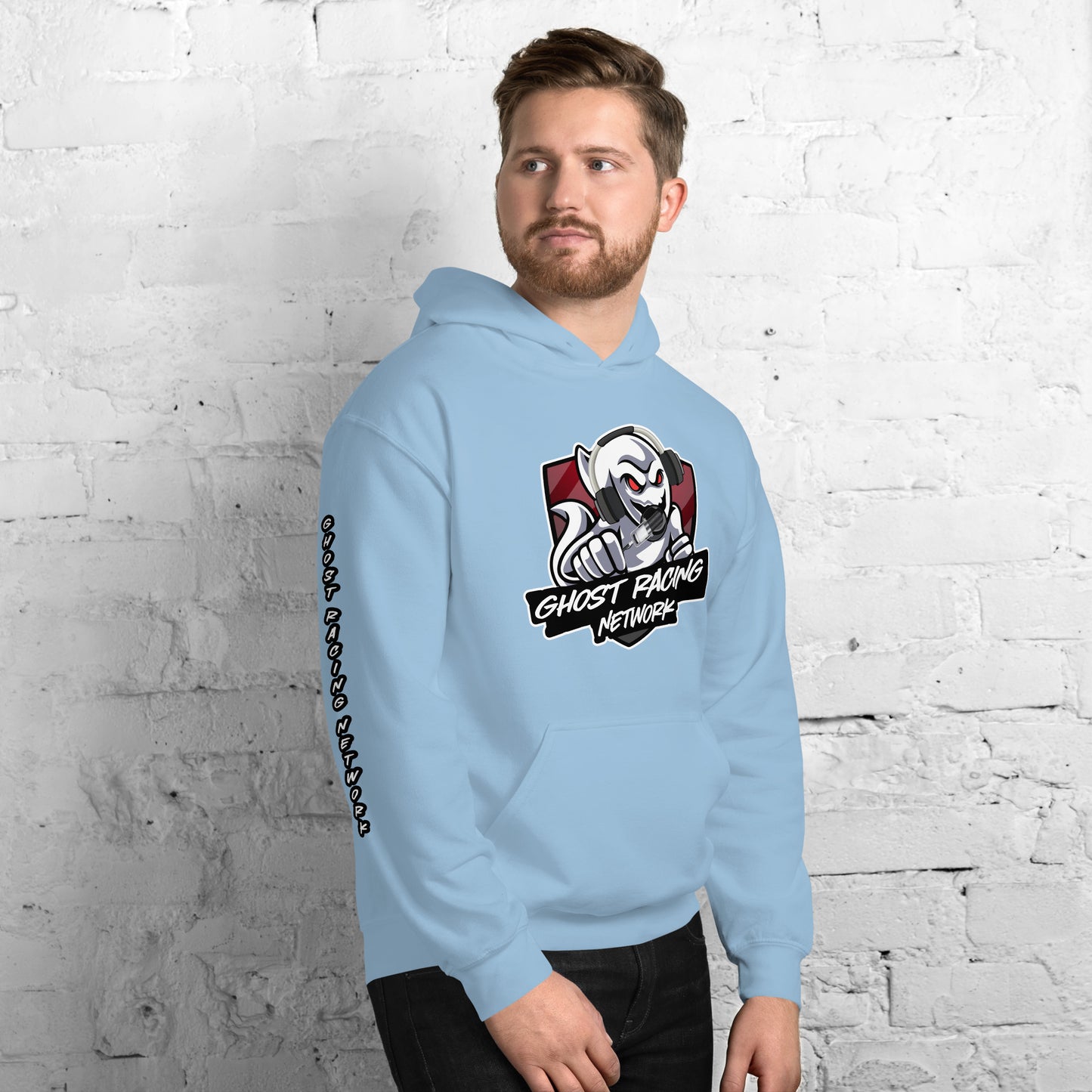 Ghost Racing Network Unisex Heavy Blend Hoodie | Gildan 18500 Sleeved White Lettering