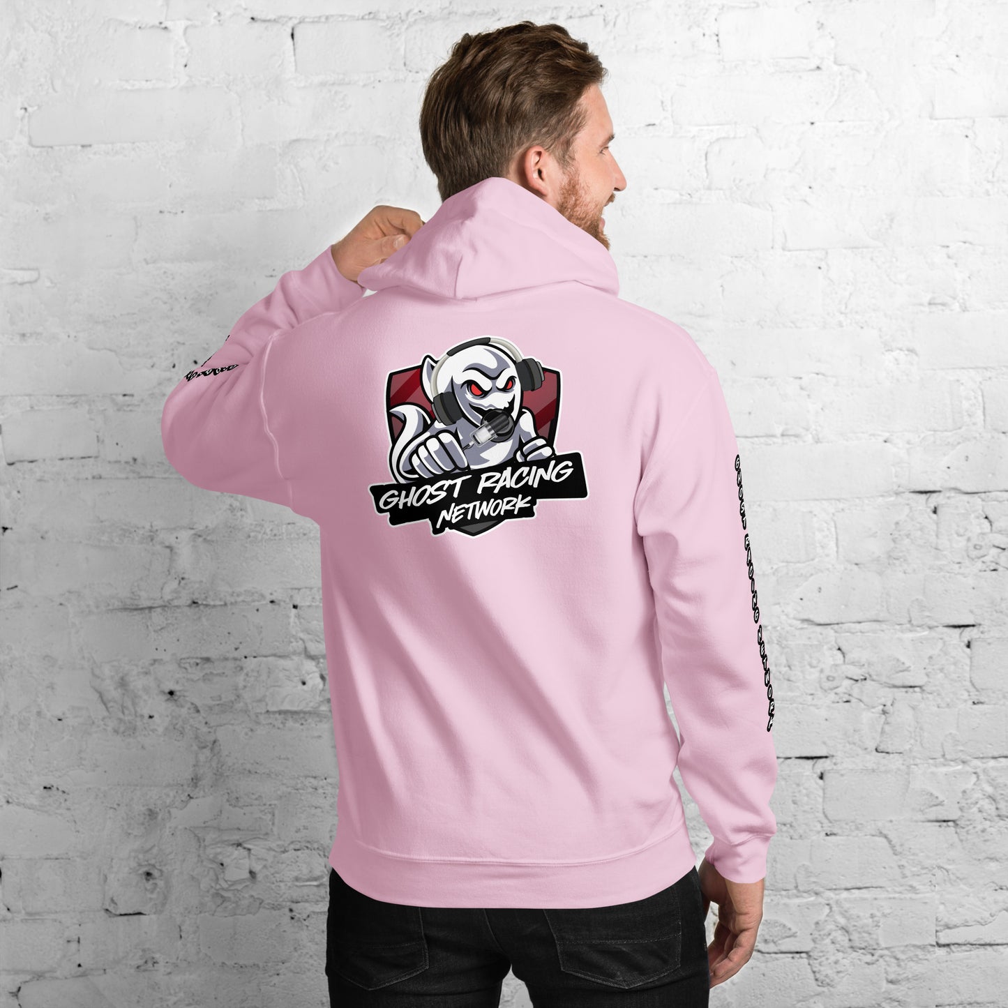 Ghost Racing Network Unisex Heavy Blend Hoodie | Gildan 18500 Sleeved White Lettering
