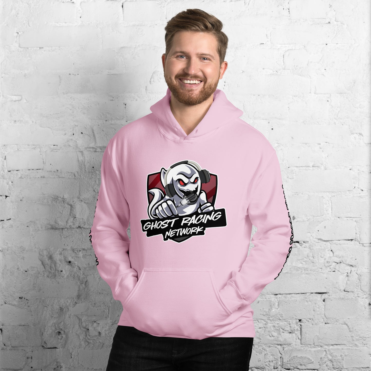 Ghost Racing Network Unisex Heavy Blend Hoodie | Gildan 18500 Sleeved White Lettering