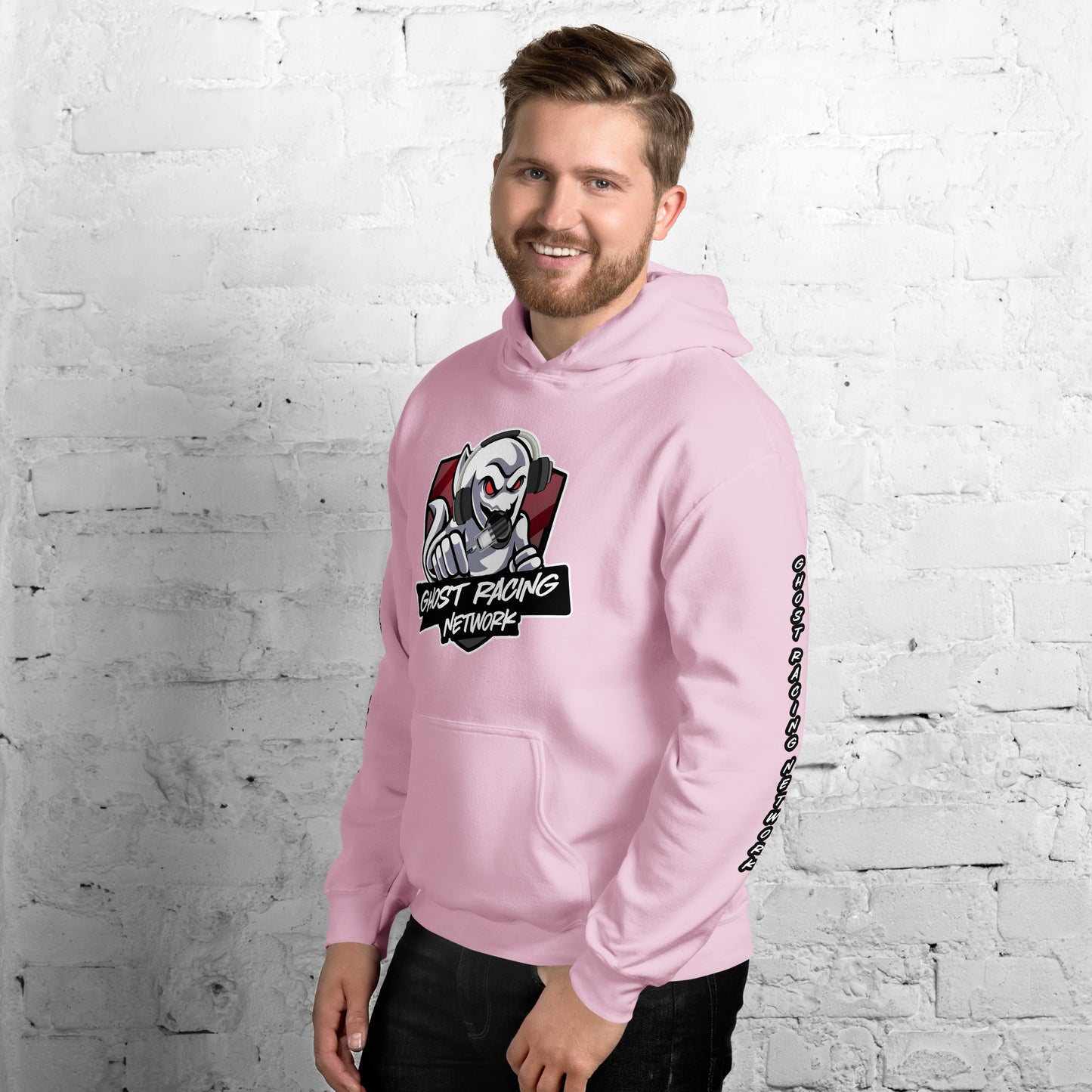 Ghost Racing Network Unisex Heavy Blend Hoodie | Gildan 18500 Sleeved White Lettering