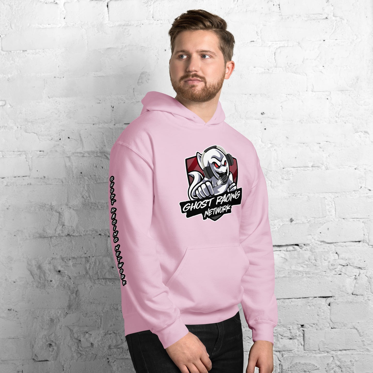 Ghost Racing Network Unisex Heavy Blend Hoodie | Gildan 18500 Sleeved White Lettering