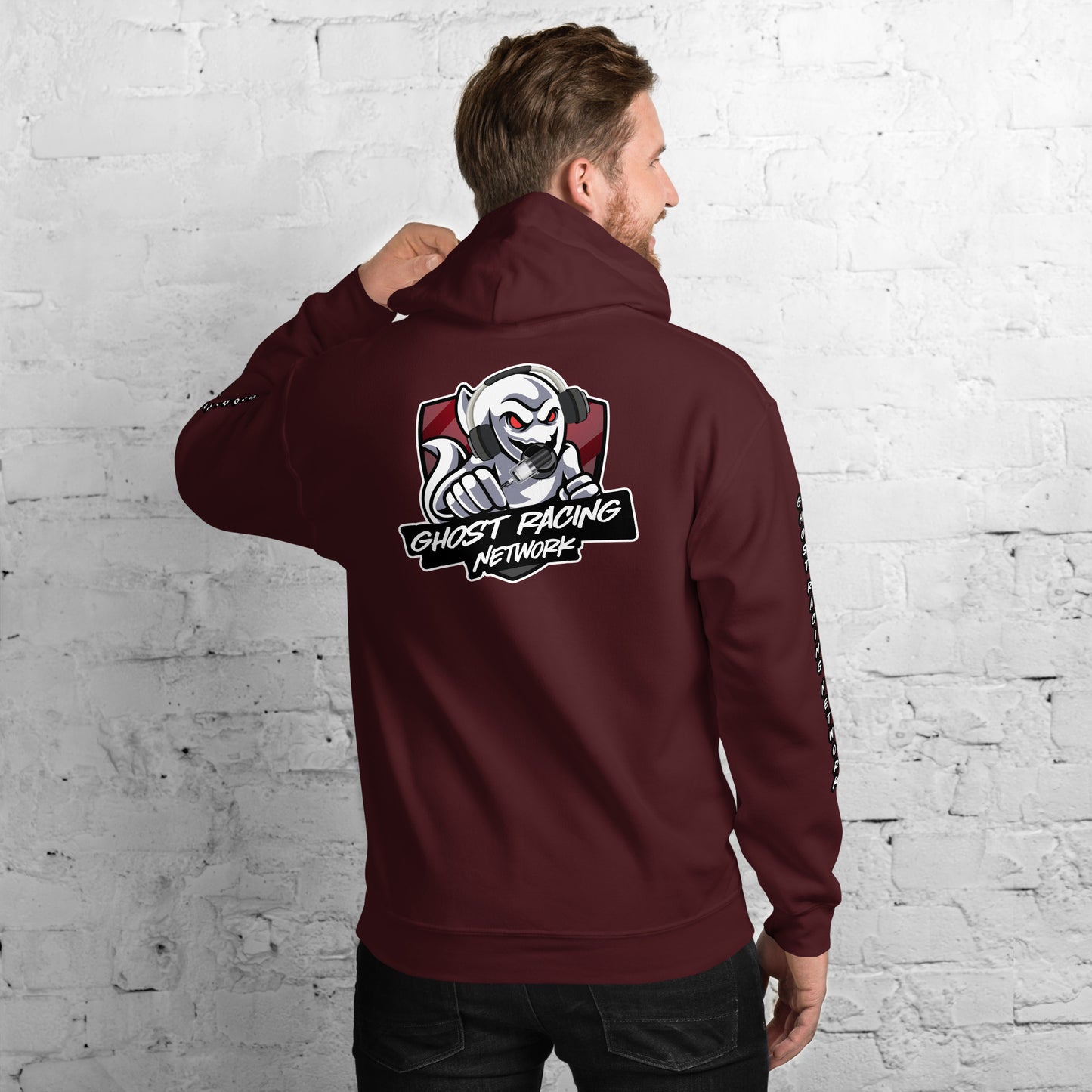 Ghost Racing Network Unisex Heavy Blend Hoodie | Gildan 18500 Sleeved White Lettering