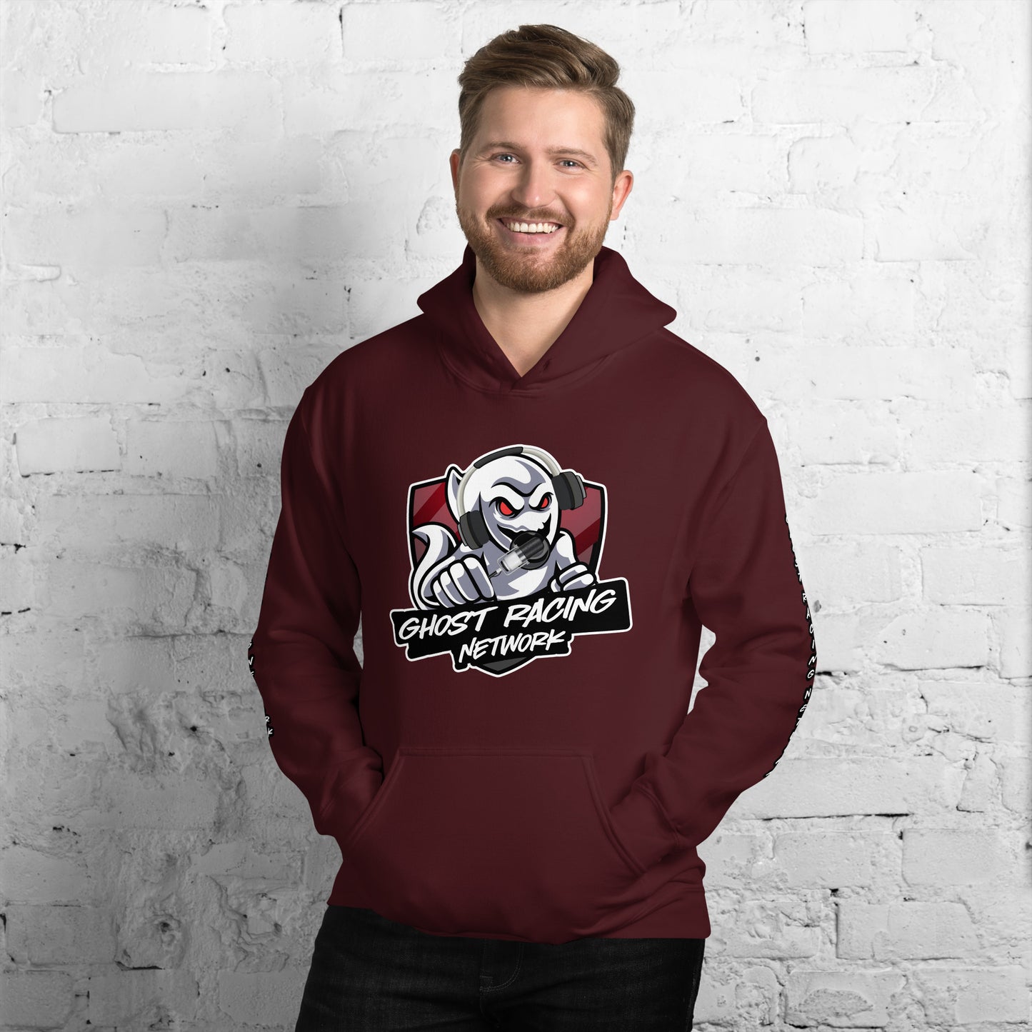 Ghost Racing Network Unisex Heavy Blend Hoodie | Gildan 18500 Sleeved White Lettering