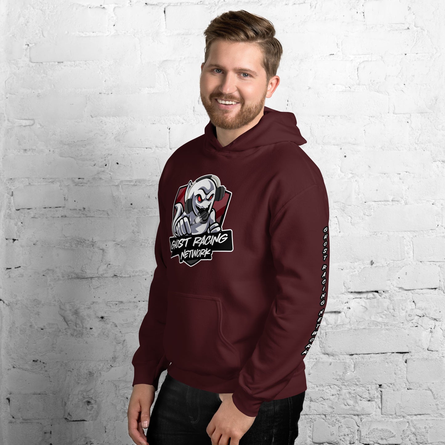 Ghost Racing Network Unisex Heavy Blend Hoodie | Gildan 18500 Sleeved White Lettering