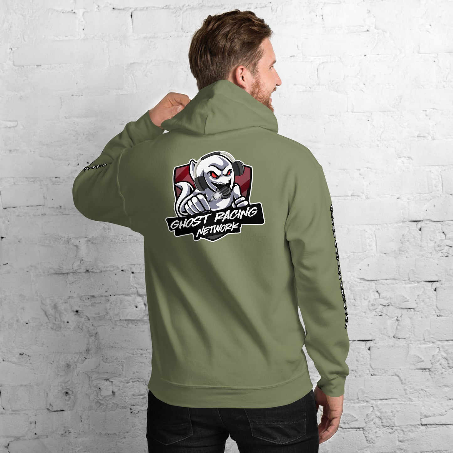 Ghost Racing Network Unisex Heavy Blend Hoodie | Gildan 18500 Sleeved White Lettering
