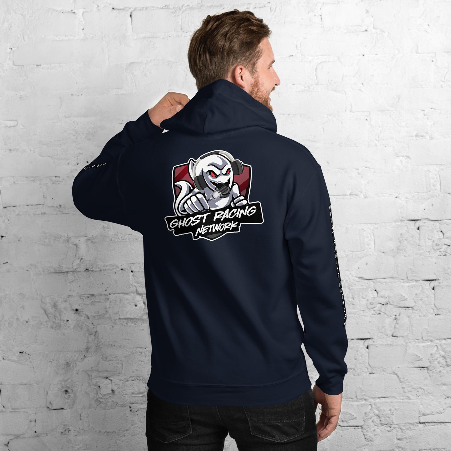 Ghost Racing Network Unisex Heavy Blend Hoodie | Gildan 18500 Sleeved White Lettering