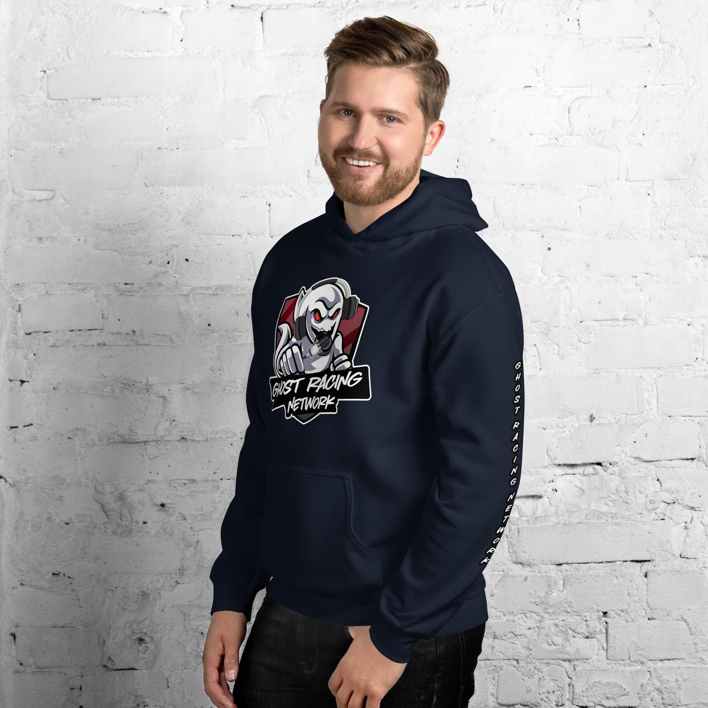 Ghost Racing Network Unisex Heavy Blend Hoodie | Gildan 18500 Sleeved White Lettering