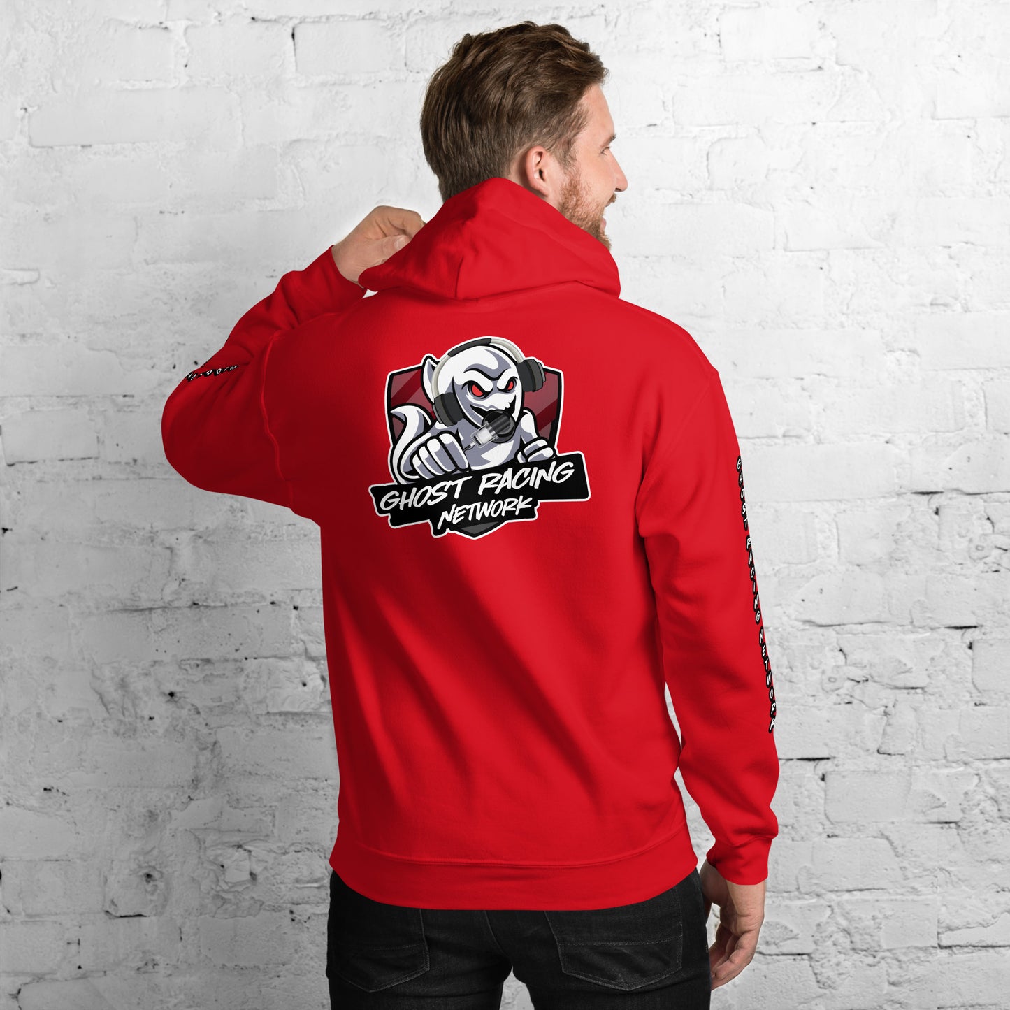Ghost Racing Network Unisex Heavy Blend Hoodie | Gildan 18500 Sleeved White Lettering