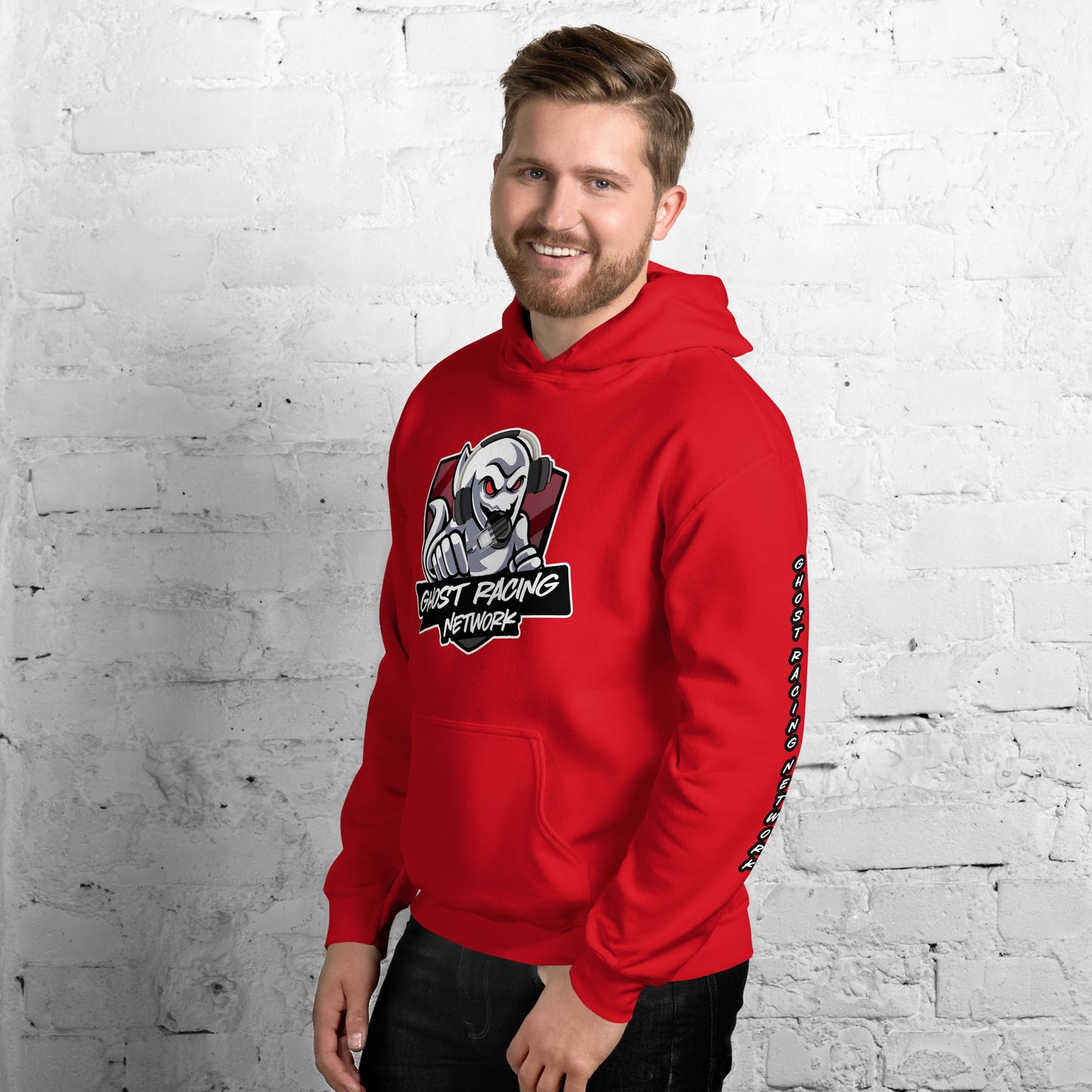 Ghost Racing Network Unisex Heavy Blend Hoodie | Gildan 18500 Sleeved White Lettering