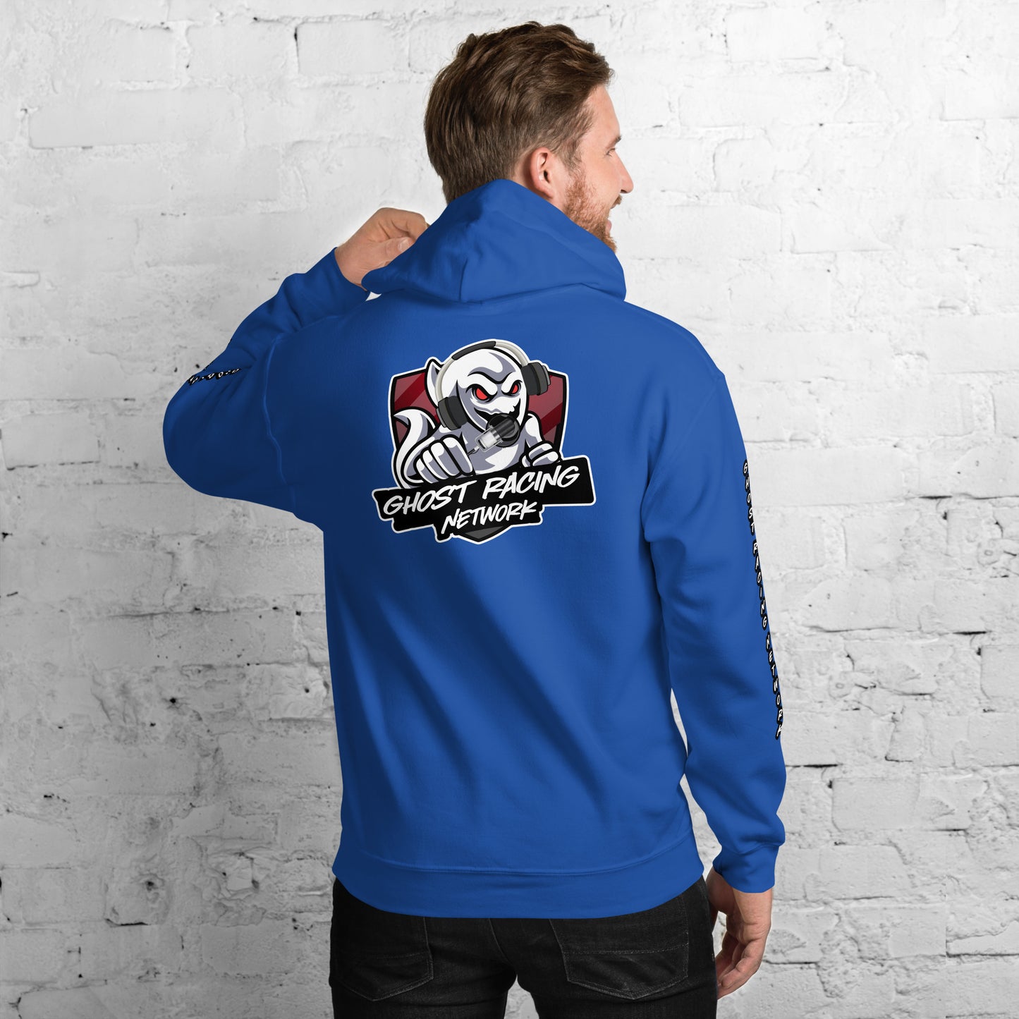 Ghost Racing Network Unisex Heavy Blend Hoodie | Gildan 18500 Sleeved White Lettering