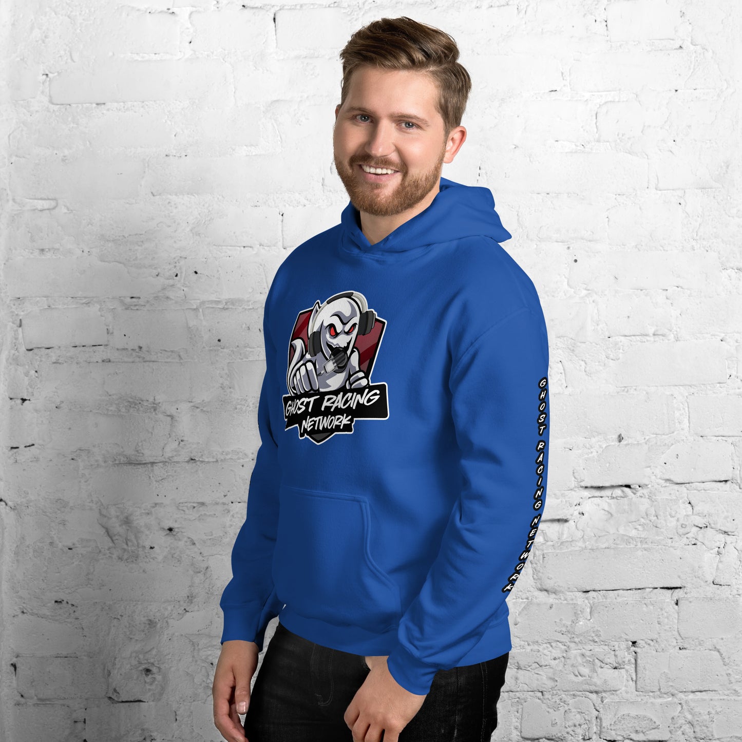 Ghost Racing Network Unisex Heavy Blend Hoodie | Gildan 18500 Sleeved White Lettering