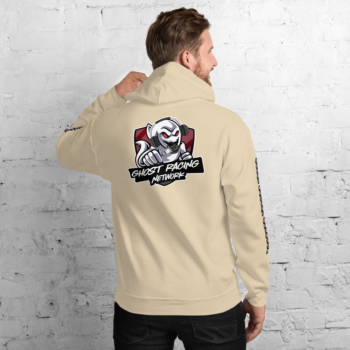 Ghost Racing Network Unisex Heavy Blend Hoodie | Gildan 18500 Sleeved White Lettering