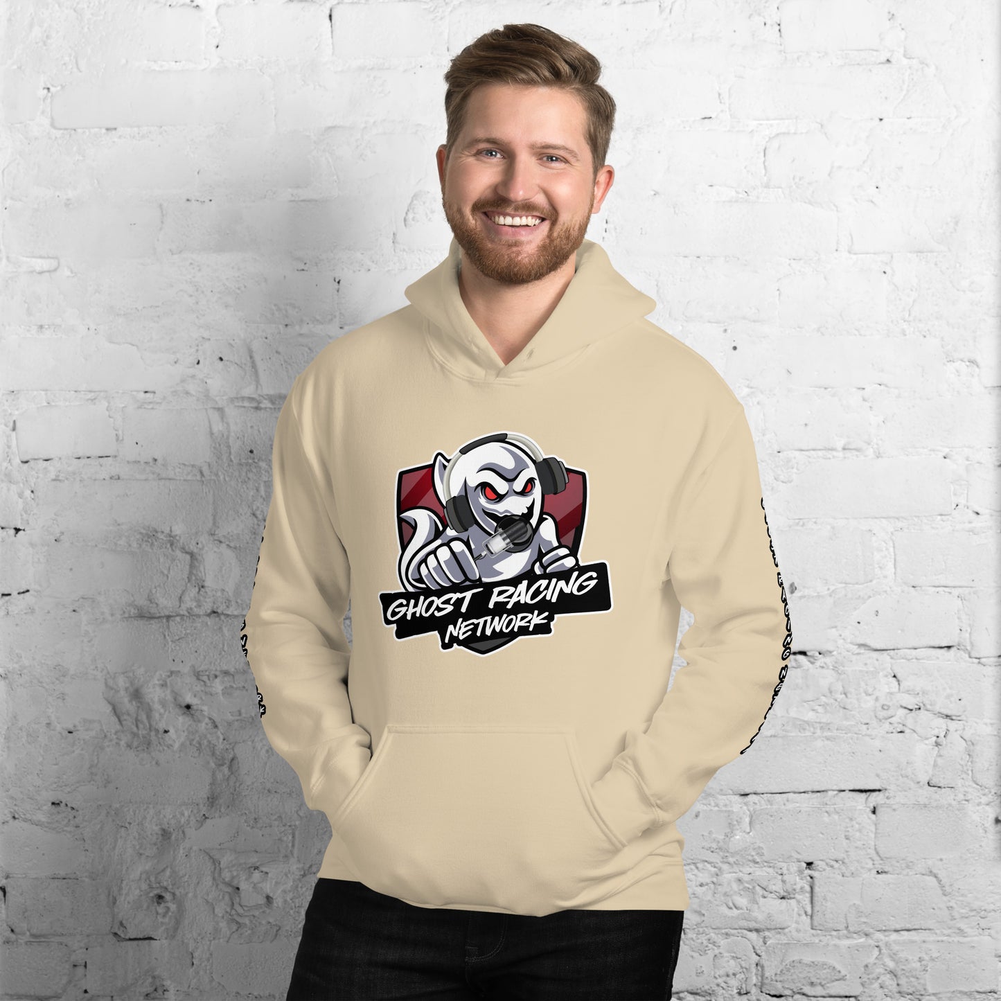 Ghost Racing Network Unisex Heavy Blend Hoodie | Gildan 18500 Sleeved White Lettering
