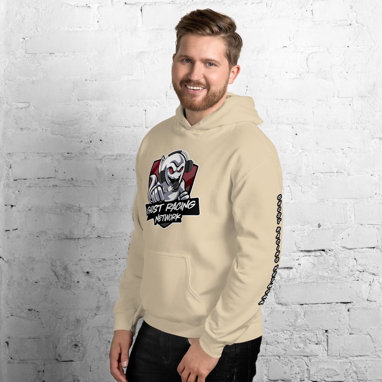 Ghost Racing Network Unisex Heavy Blend Hoodie | Gildan 18500 Sleeved White Lettering