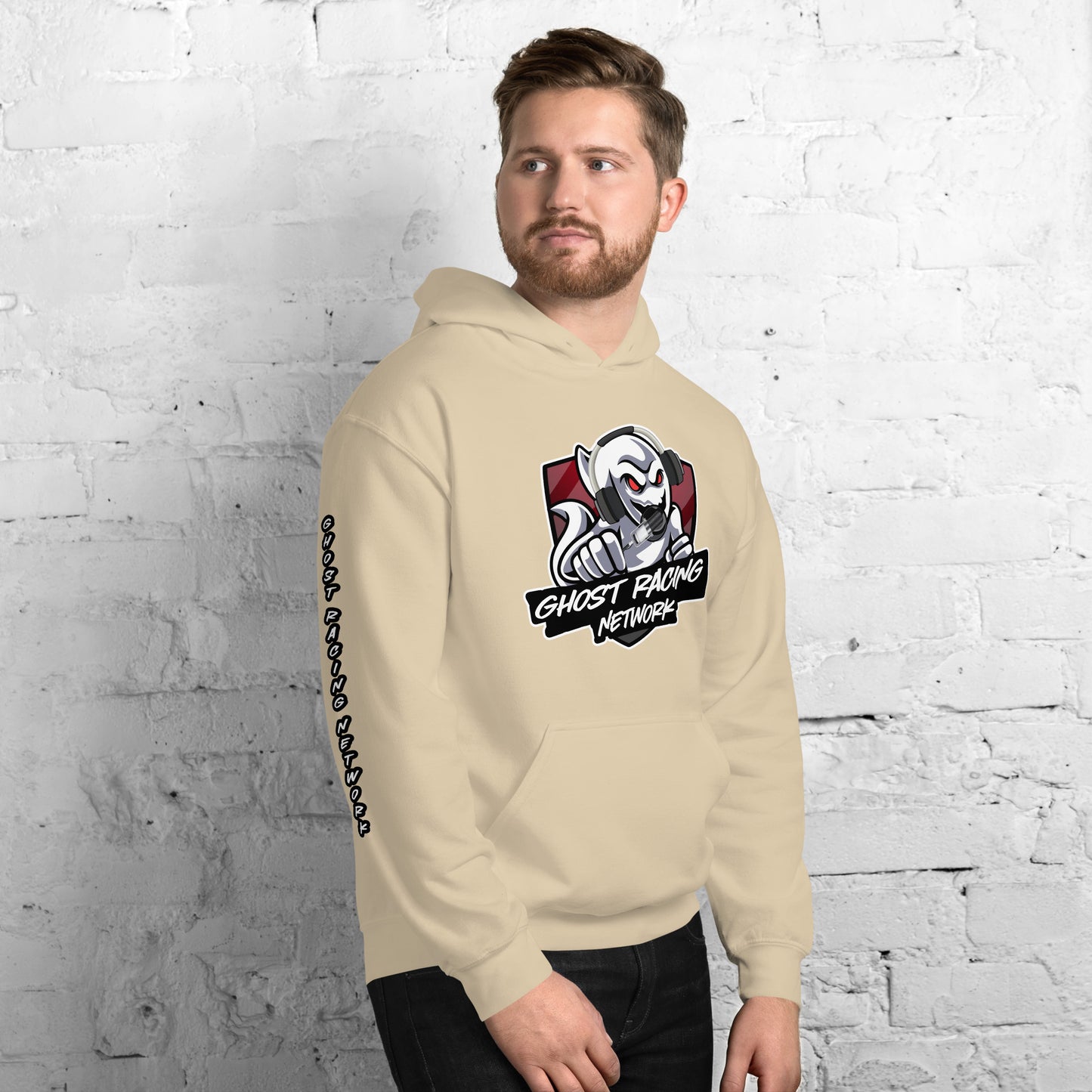 Ghost Racing Network Unisex Heavy Blend Hoodie | Gildan 18500 Sleeved White Lettering