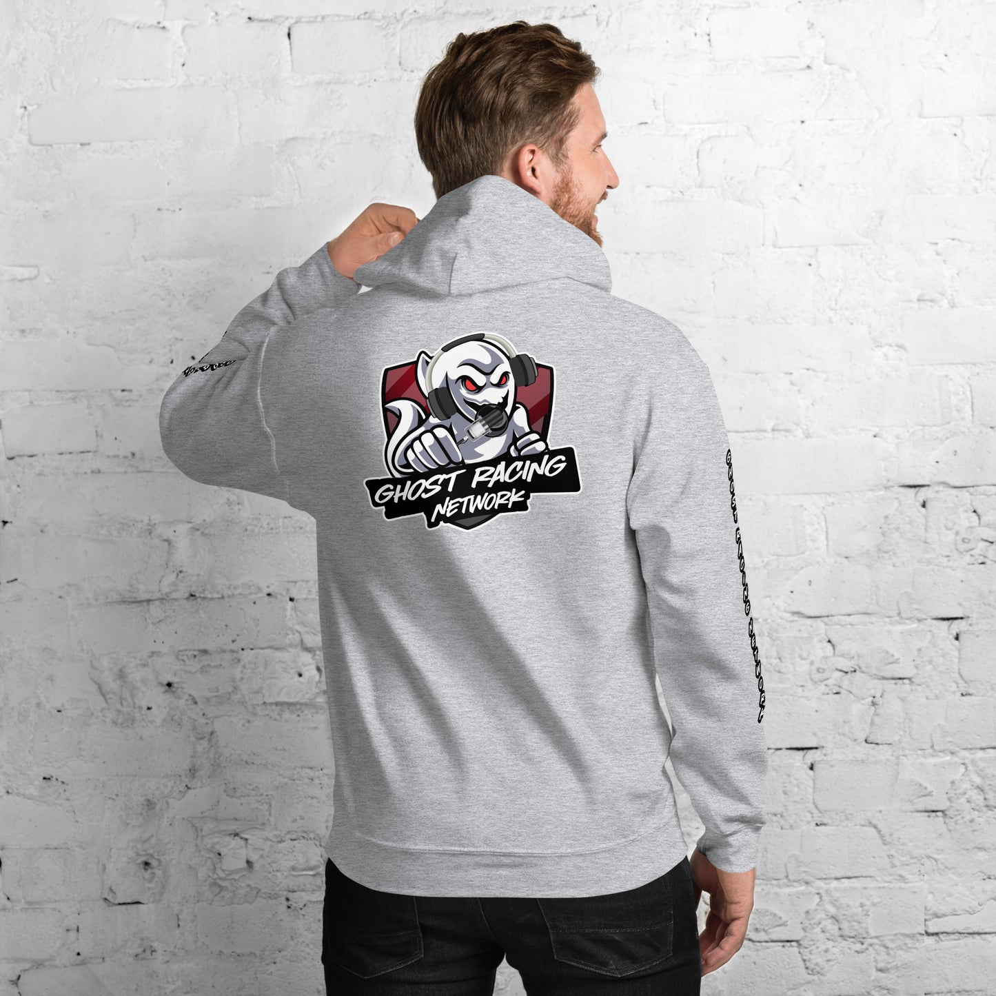 Ghost Racing Network Unisex Heavy Blend Hoodie | Gildan 18500 Sleeved White Lettering