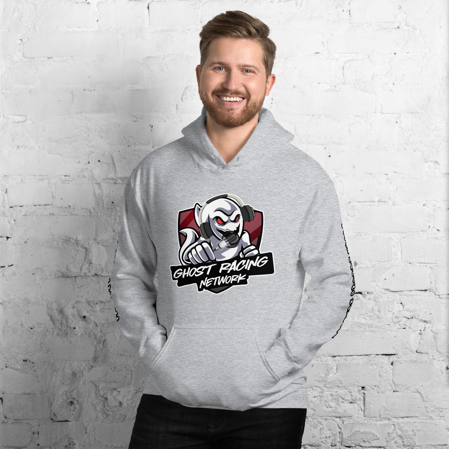 Ghost Racing Network Unisex Heavy Blend Hoodie | Gildan 18500 Sleeved White Lettering
