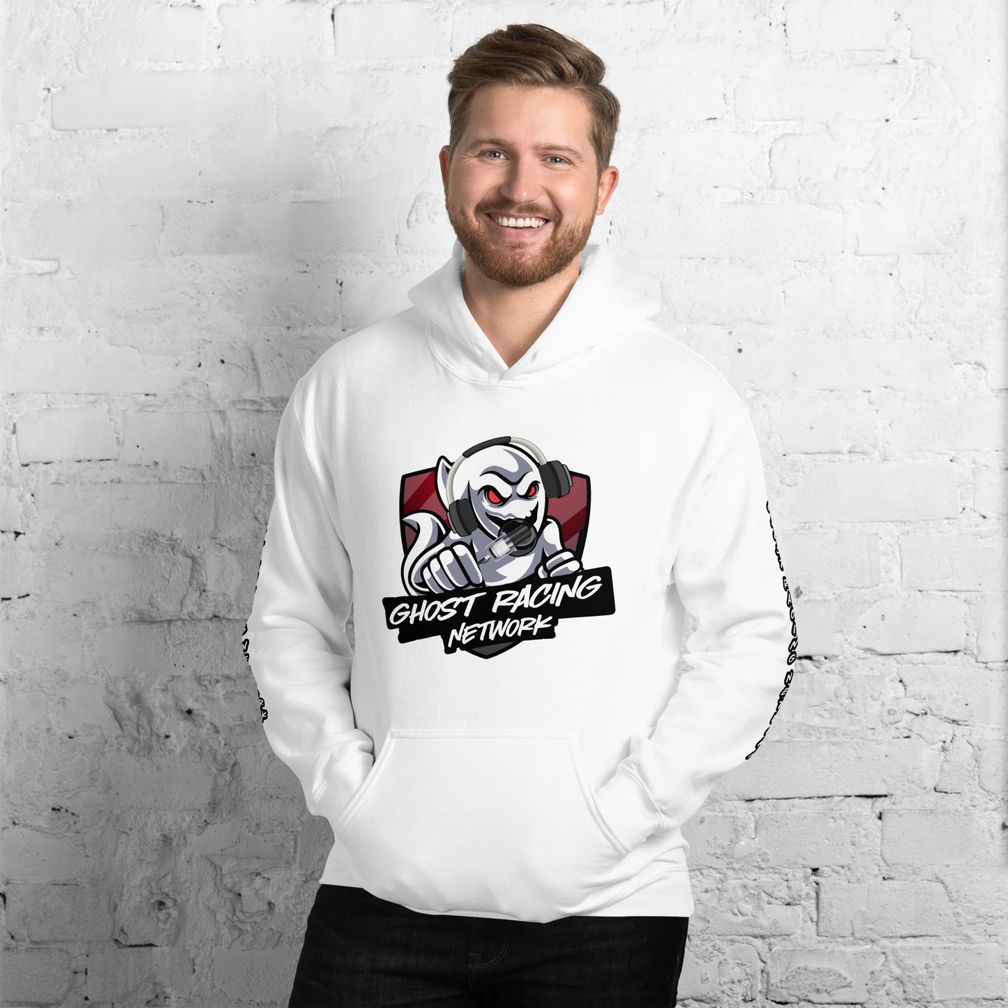 Ghost Racing Network Unisex Heavy Blend Hoodie | Gildan 18500 Sleeved White Lettering