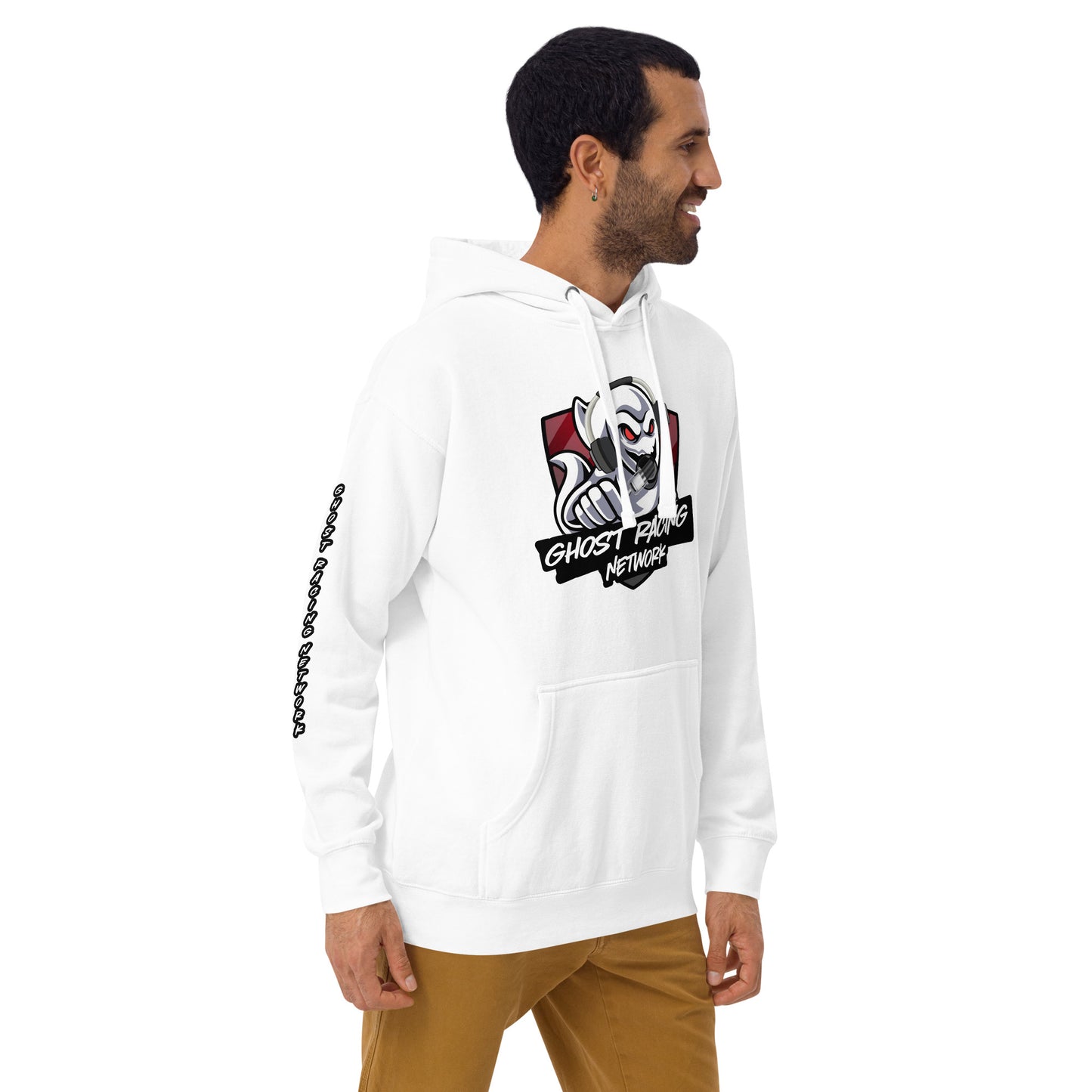 Ghost Racing Network Unisex Premium Hoodie | Cotton Heritage M2580 Sleeved White Lettering